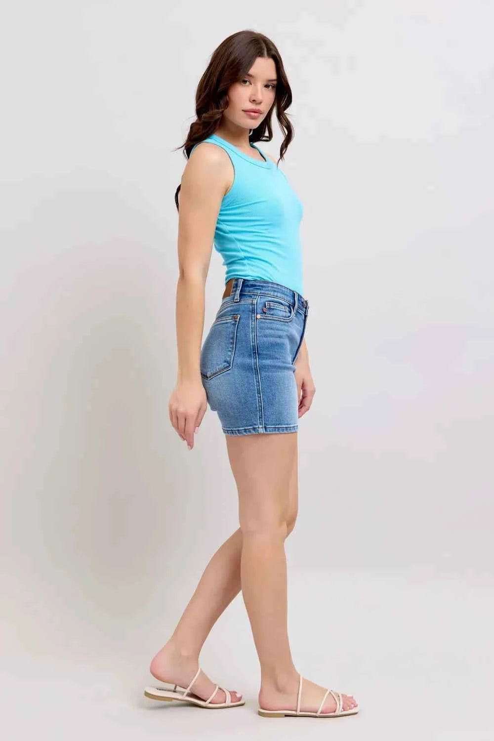 Judy Blue Plus Size Denim Shorts with Pockets - Full Size 2 Button Design