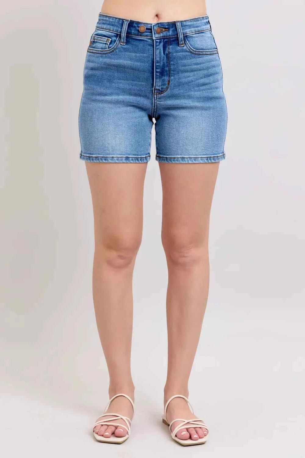 Judy Blue Plus Size Denim Shorts with Pockets - Full Size 2 Button Design