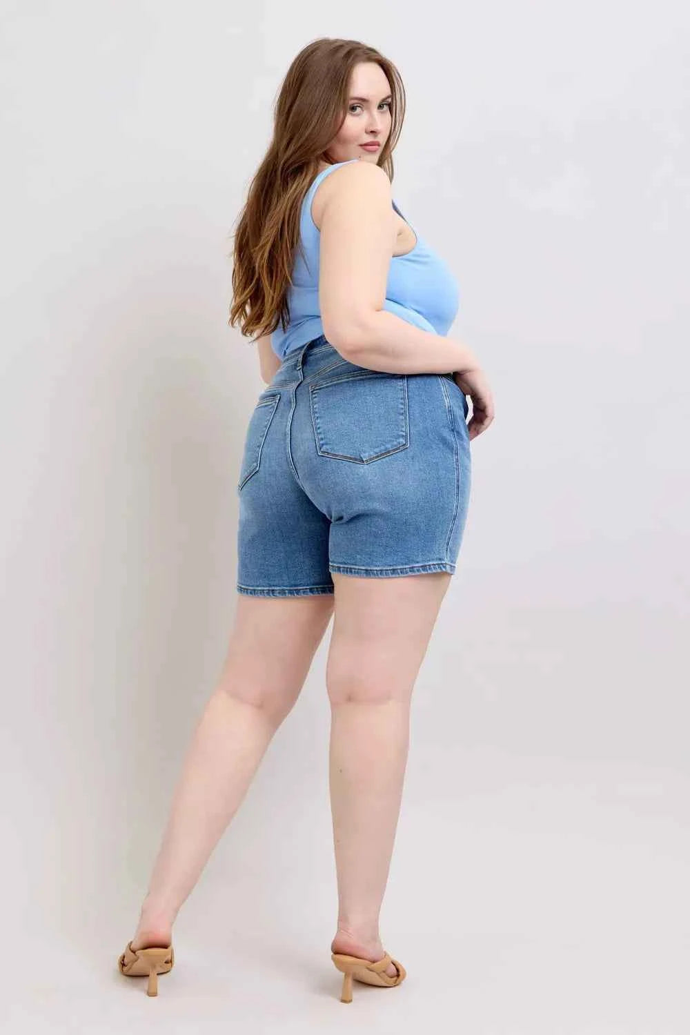 Judy Blue Plus Size Denim Shorts with Pockets - Full Size 2 Button Design