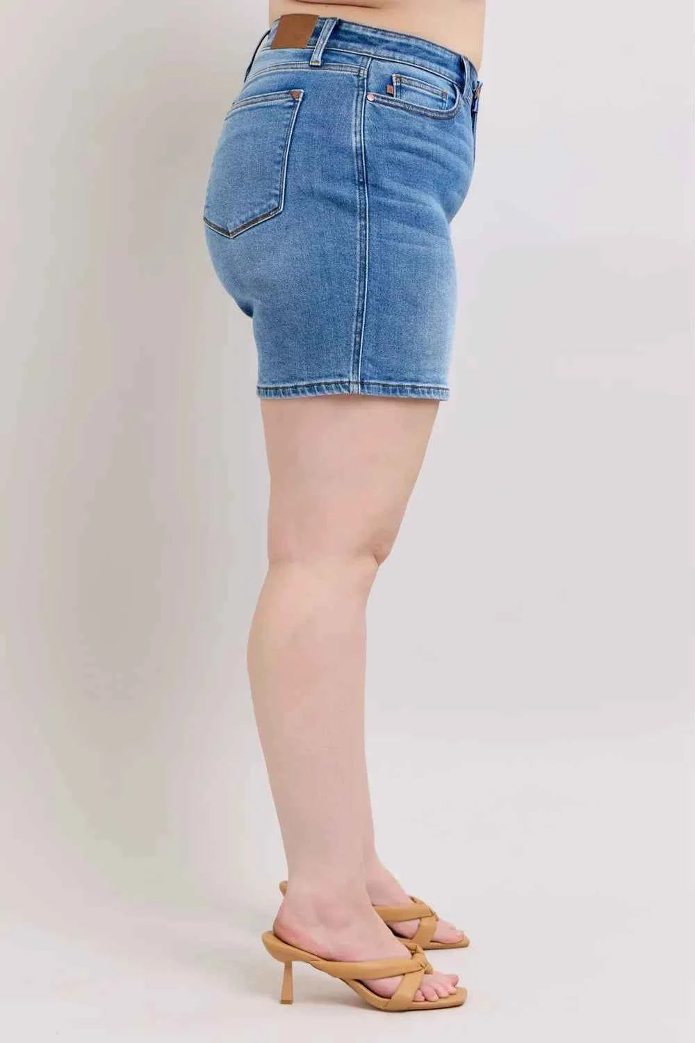 Judy Blue Plus Size Denim Shorts with Pockets - Full Size 2 Button Design