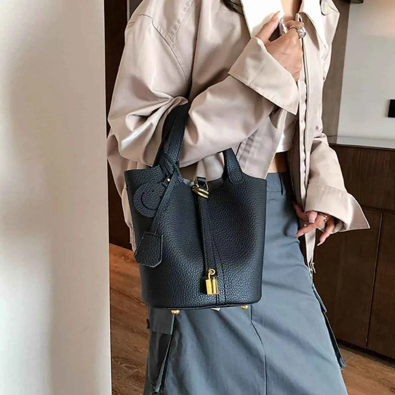 Bucket Crossbody Bag with Lock Detail