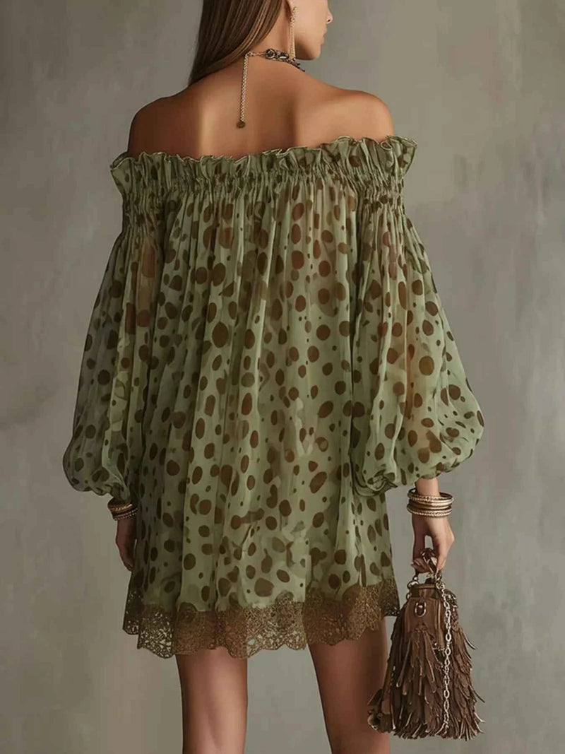 Off-Shoulder Polka Dot SHEER Mini Dress