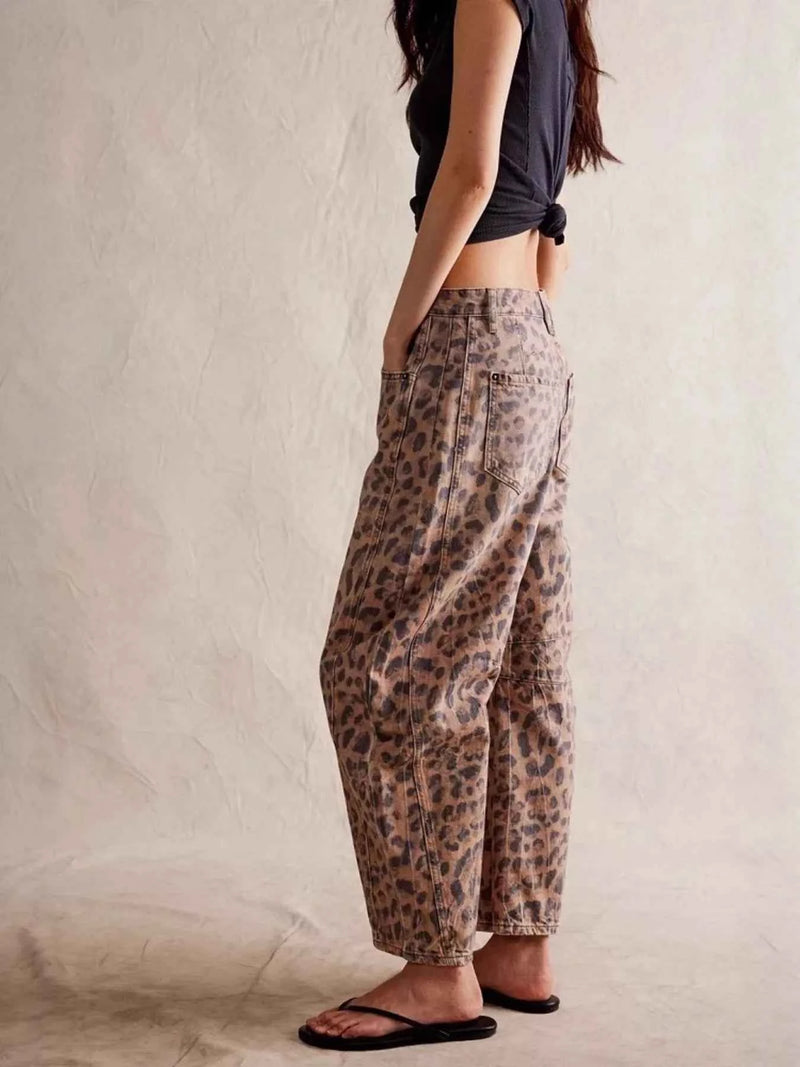 Leopard Print Wide Leg Jeans
