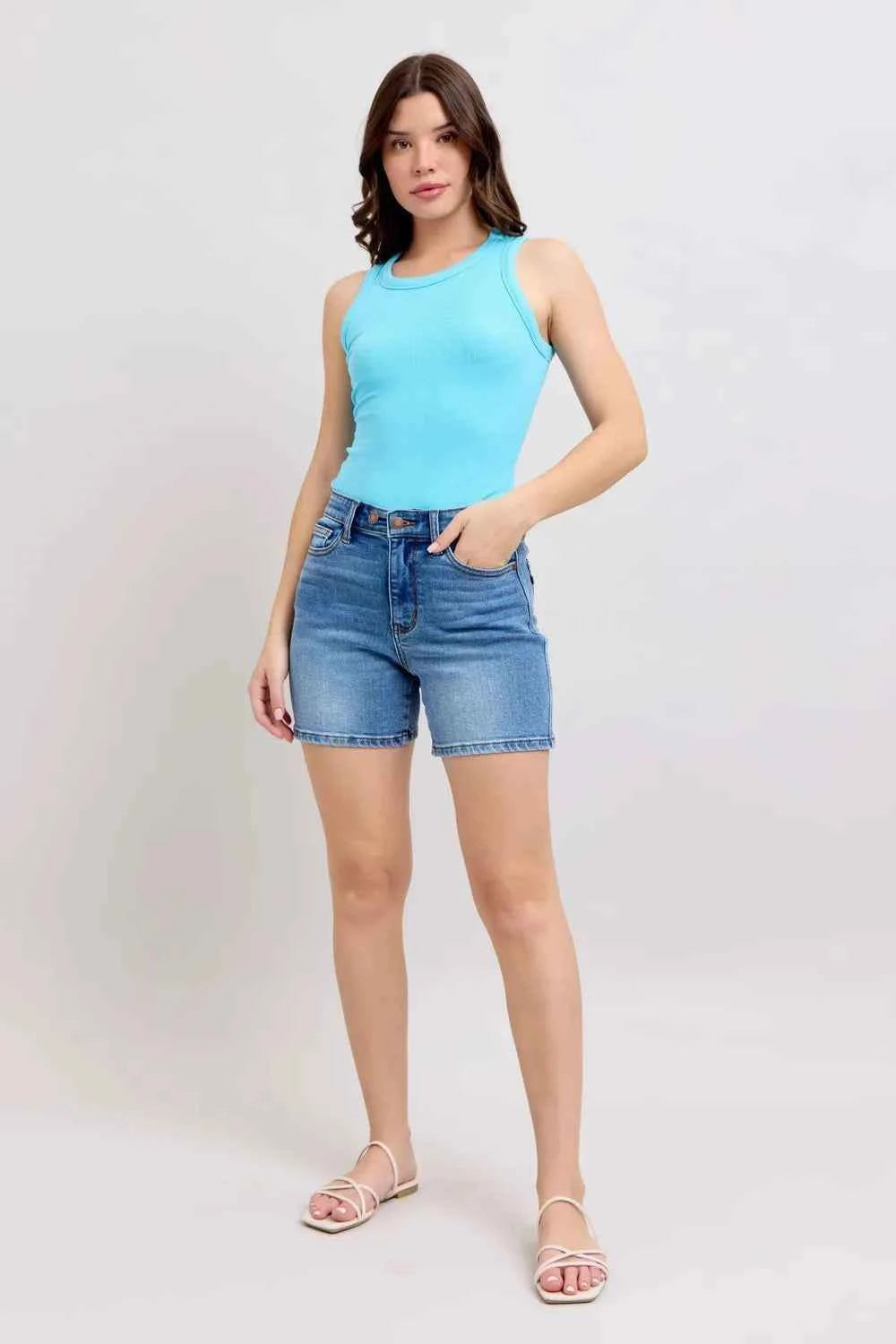 Judy Blue Plus Size Denim Shorts with Pockets - Full Size 2 Button Design