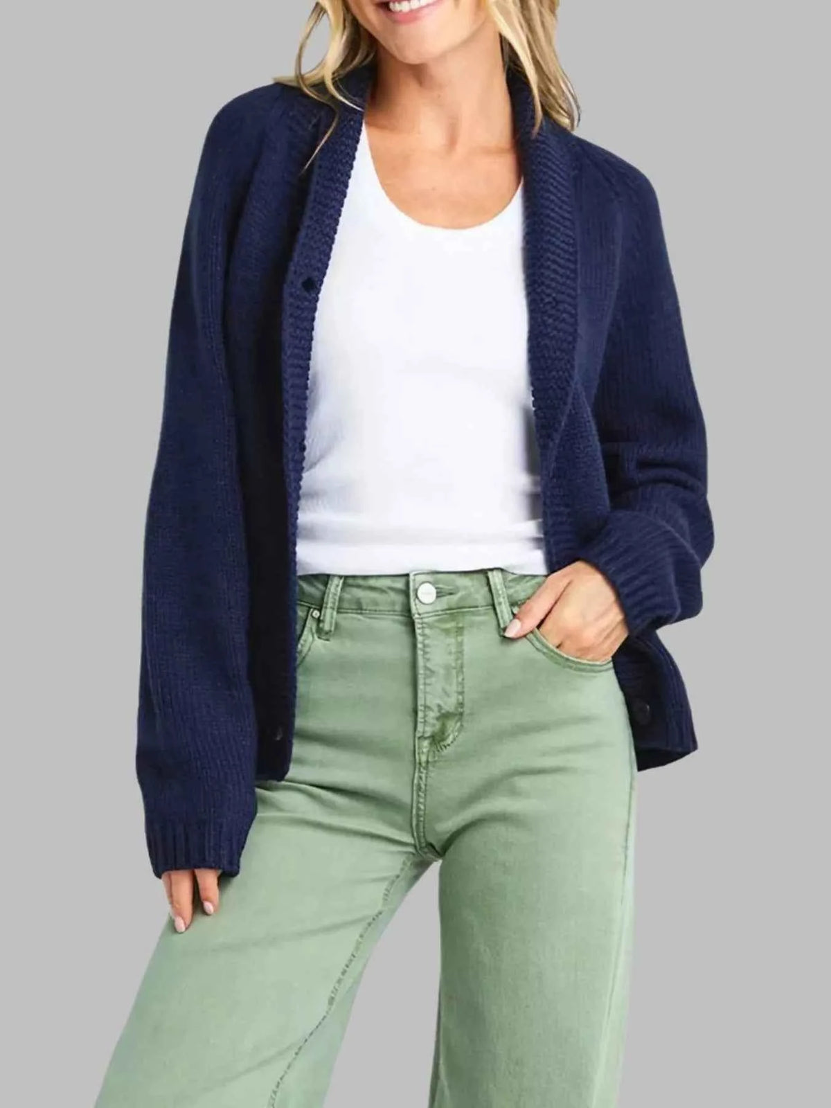 USA Flag Chunky Knit Button-Down Cardigan