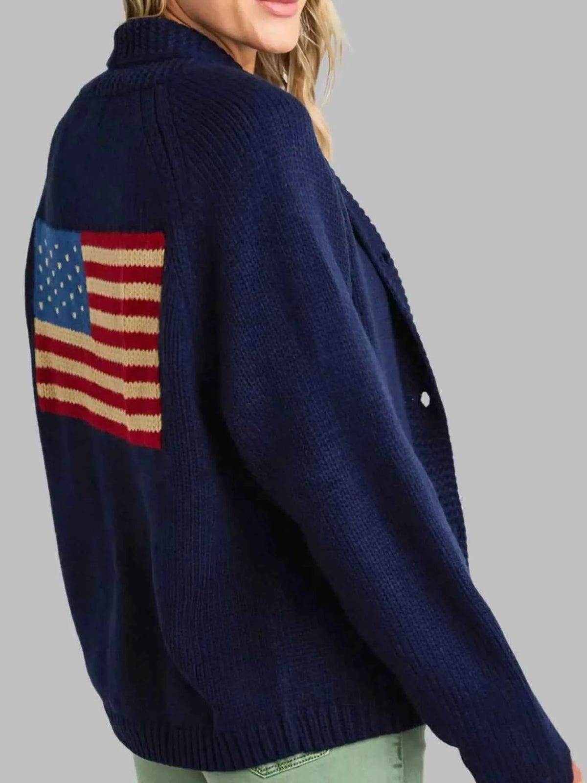 USA Flag Chunky Knit Button-Down Cardigan