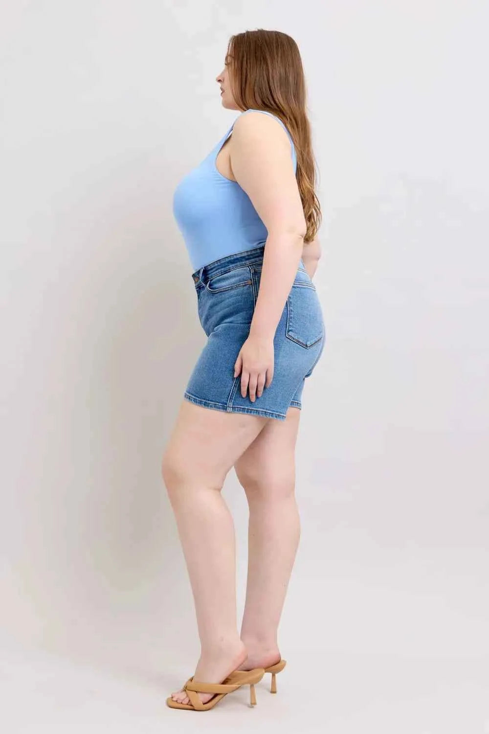 Judy Blue Plus Size Denim Shorts with Pockets - Full Size 2 Button Design