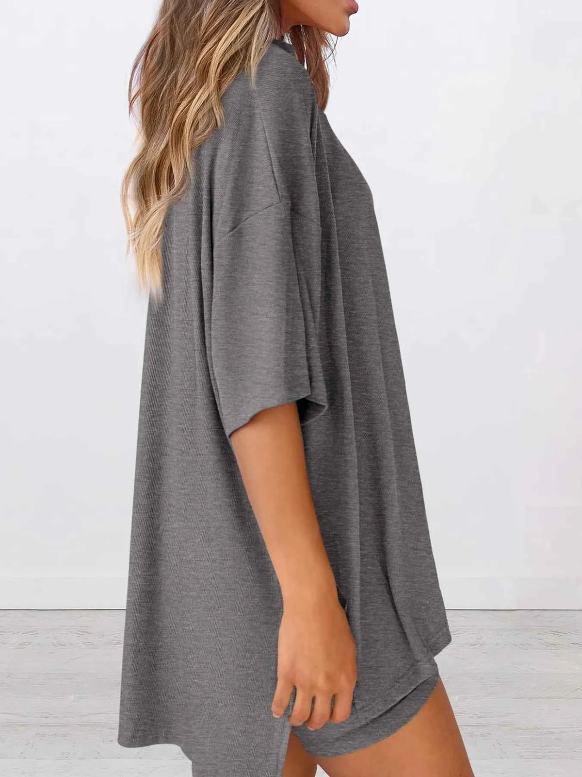 Full Size Oversized Round Neck Top and Shorts Set Plus Size