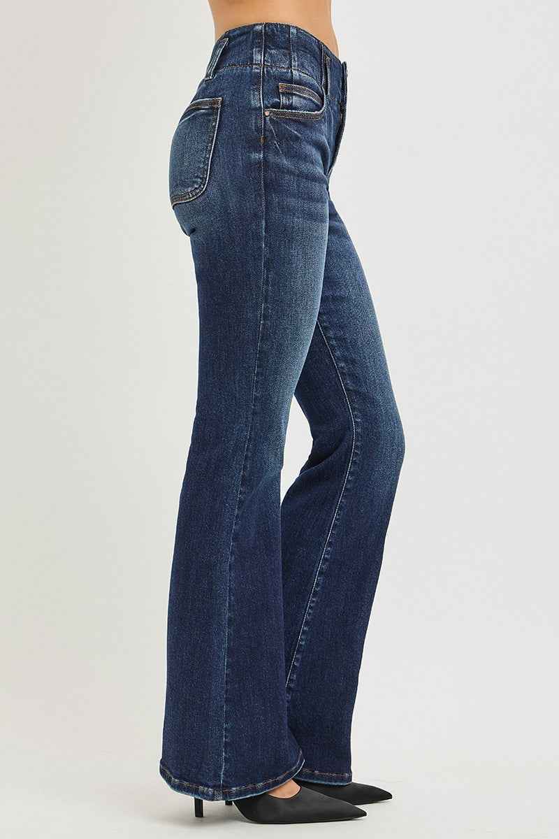 RISEN High Rise Flare Jeans with Seam Detail Waistband for Effortless Style