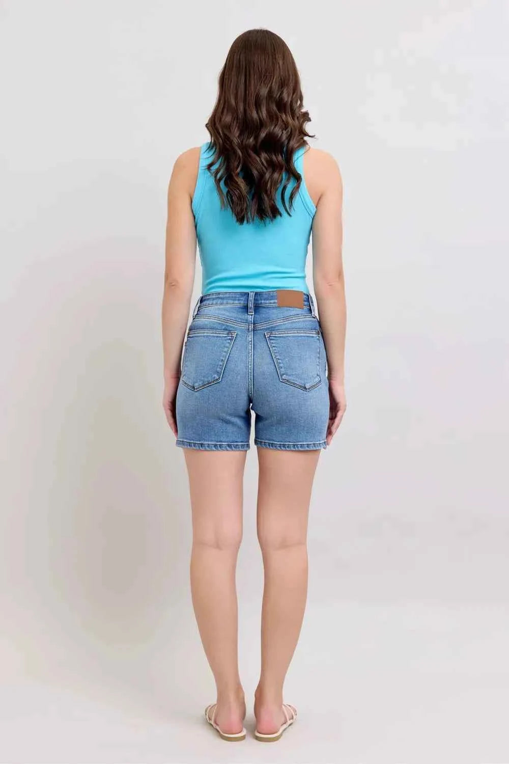 Judy Blue Plus Size Denim Shorts with Pockets - Full Size 2 Button Design