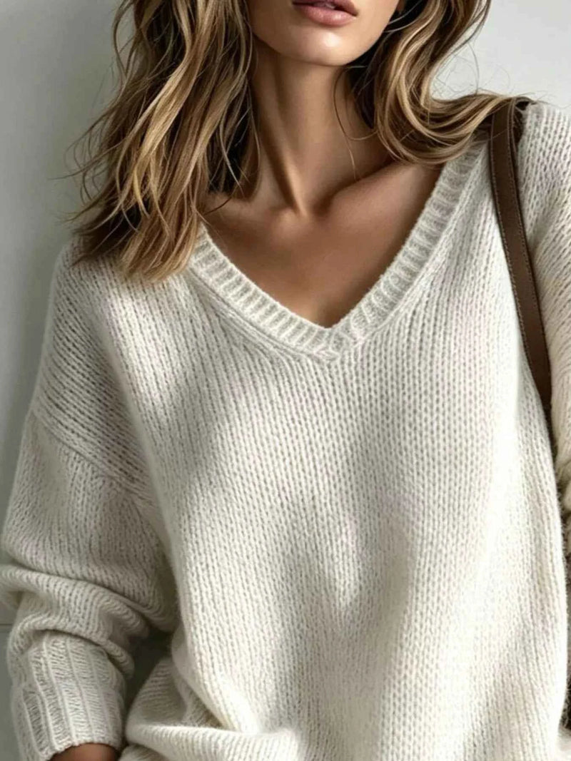 V-Neck Dropped Shoulder Sweater