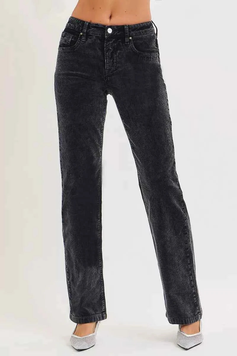 RISEN Tummy Control Mid Rise Straight Leg Corduroy Pants
