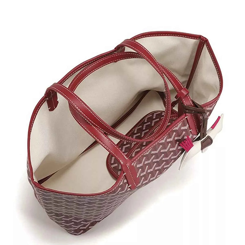 Luxury Geometric Pattern Tote Handbag with Detachable Pouch and Horse Charm