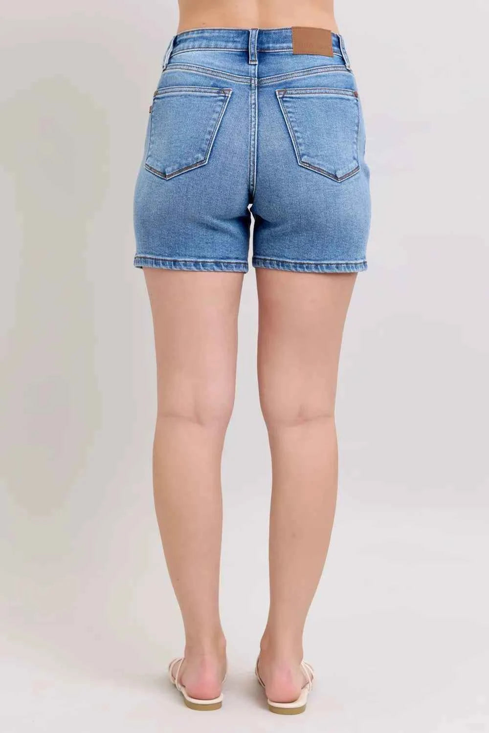 Judy Blue Plus Size Denim Shorts with Pockets - Full Size 2 Button Design