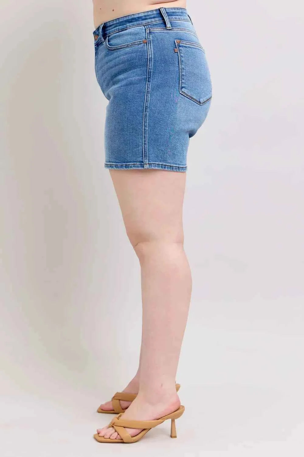 Judy Blue Plus Size Denim Shorts with Pockets - Full Size 2 Button Design