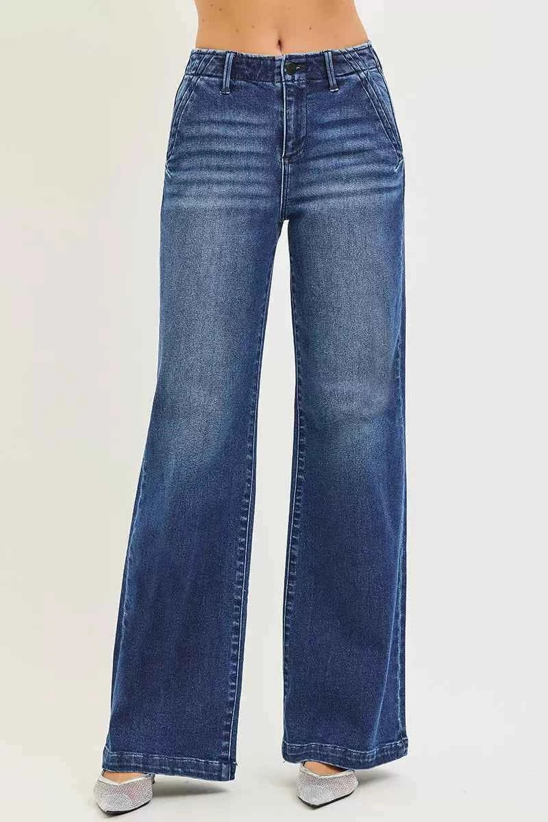 RISEN High Rise Wide Leg Jeans with Slanted Pockets for Effortless Style