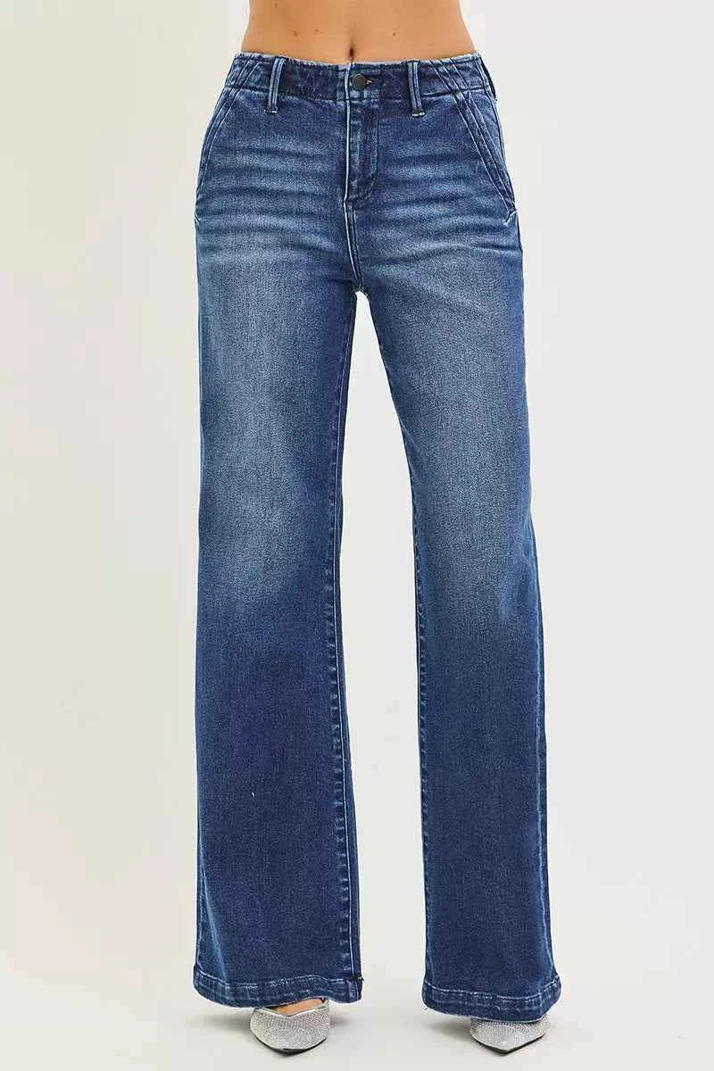 RISEN High Rise Wide Leg Jeans with Slanted Pockets for Effortless Style
