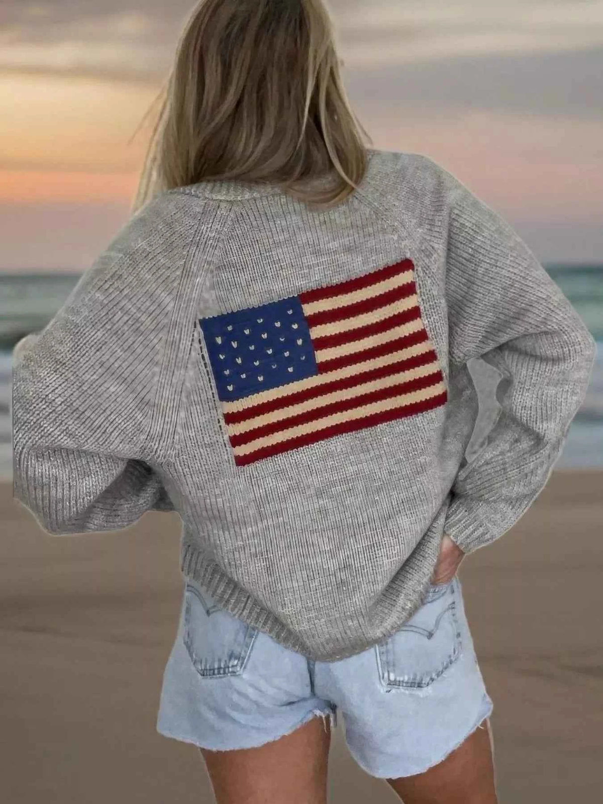 USA Flag Chunky Knit Button-Down Cardigan