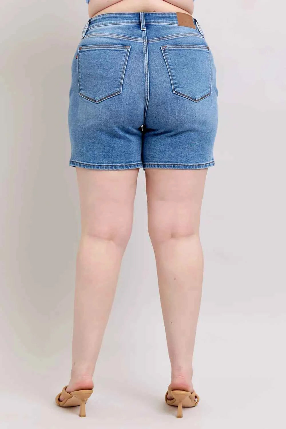 Judy Blue Plus Size Denim Shorts with Pockets - Full Size 2 Button Design