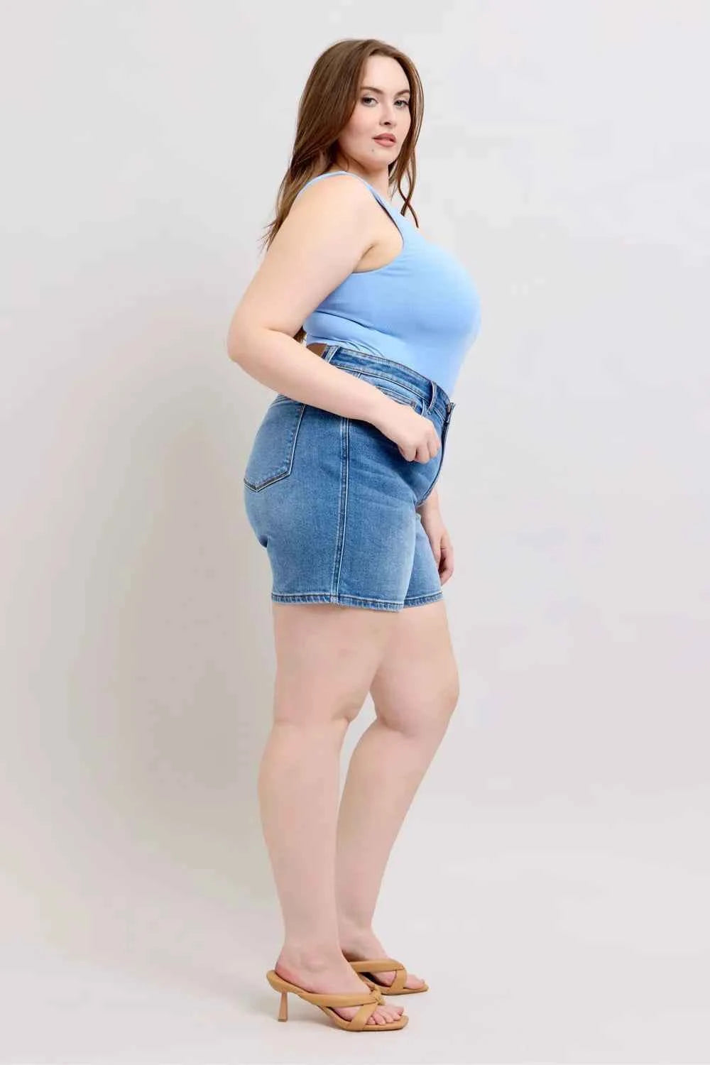 Judy Blue Plus Size Denim Shorts with Pockets - Full Size 2 Button Design