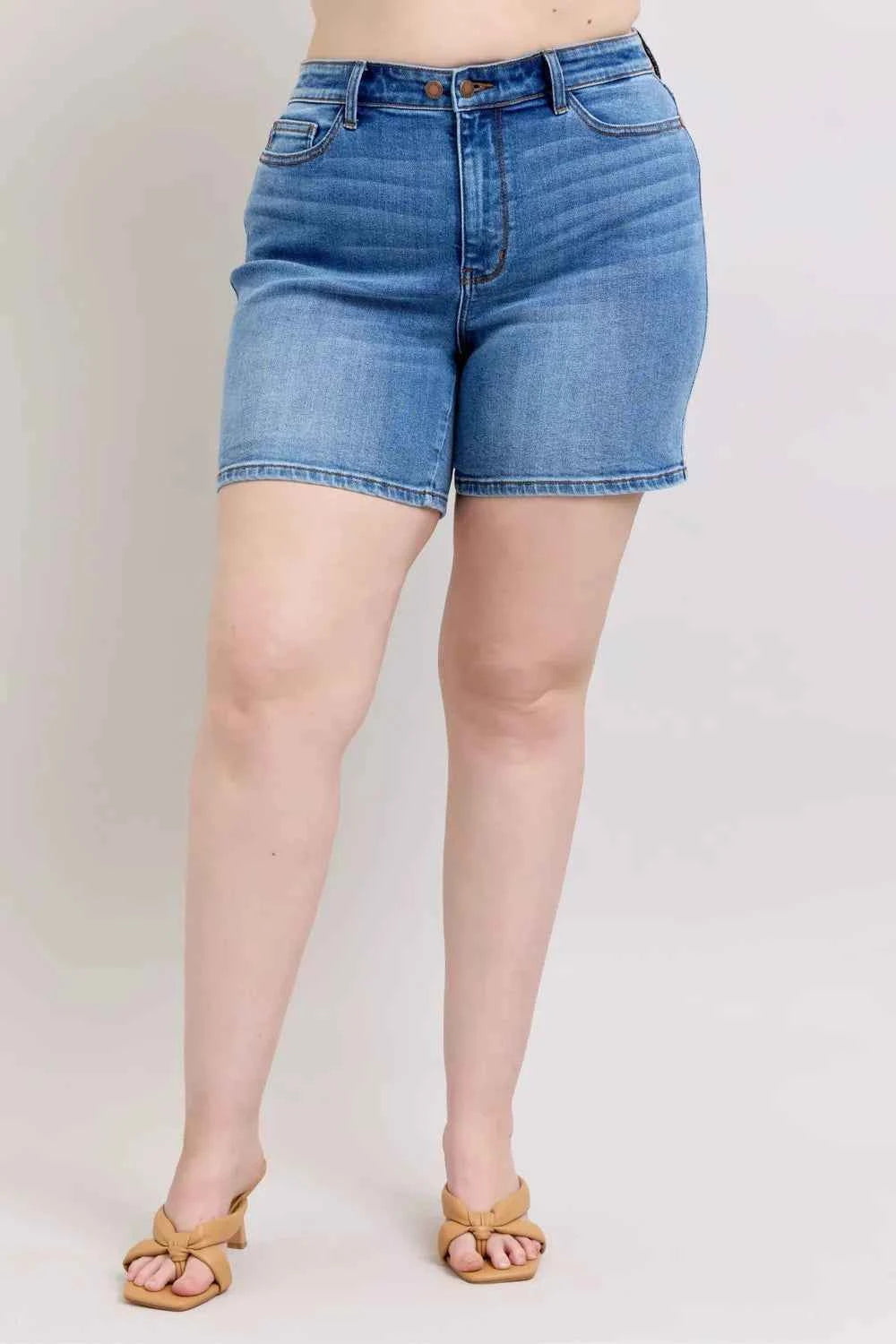 Judy Blue Plus Size Denim Shorts with Pockets - Full Size 2 Button Design