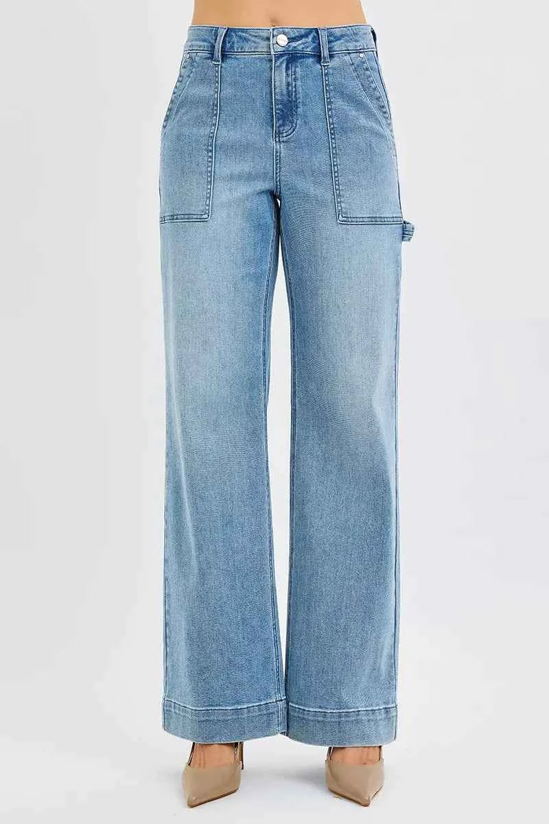 RISEN Full Size High Rise Straight Leg Jeans with Front Pockets Plus Size