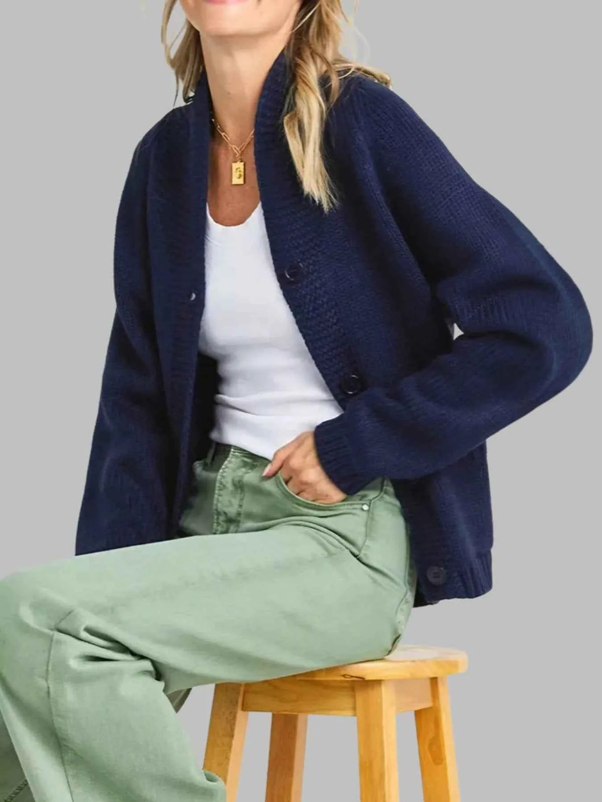 USA Flag Chunky Knit Button-Down Cardigan