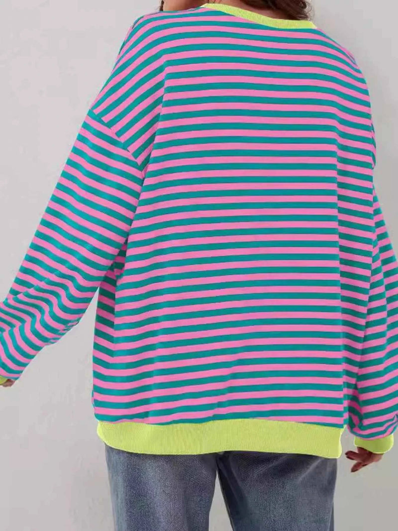 Striped Contrast Trim Oversized Sweatshirt
