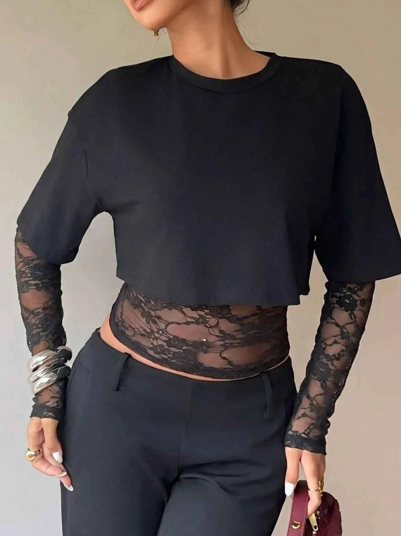 Lace Patchwork Short Sleeve T-Shirt
