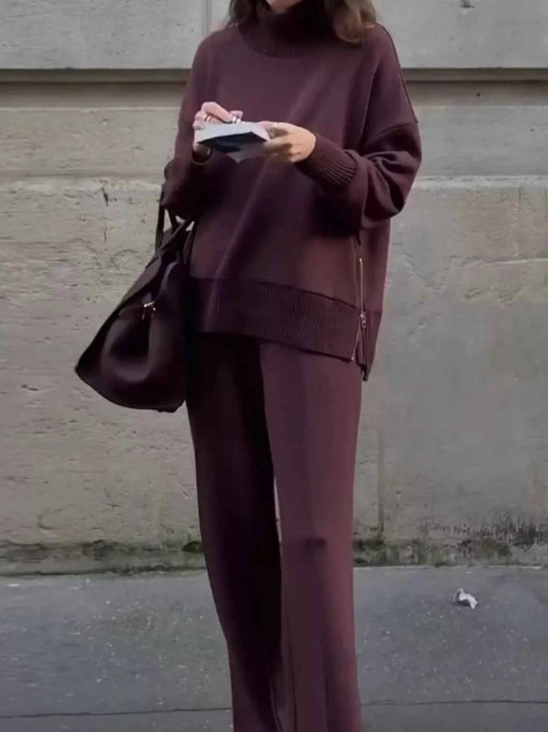 Dropped Shoulder Sweatshirt and Wide-Leg Pants Set
