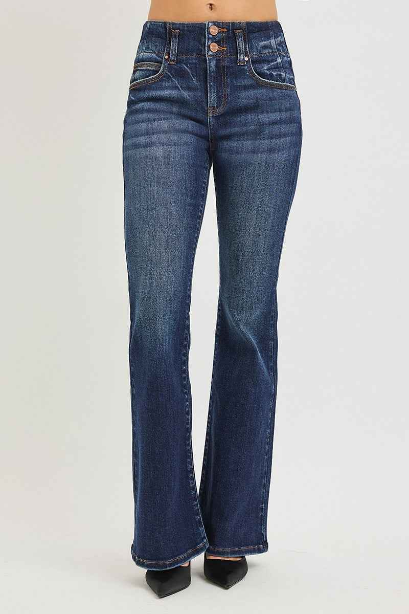 RISEN High Rise Flare Jeans with Seam Detail Waistband for Effortless Style