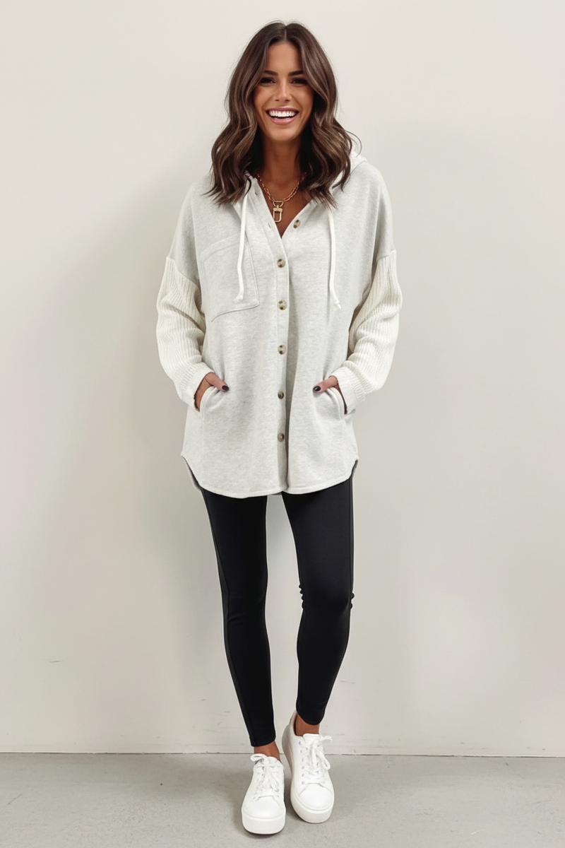 Drawstring Button Front Hoodie