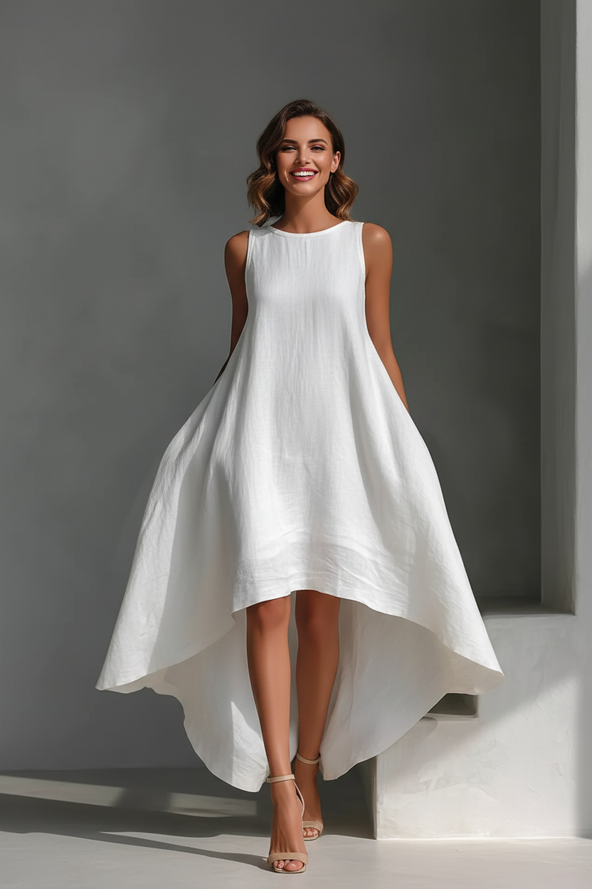 High-Low Round Neck Sleeveless Dress