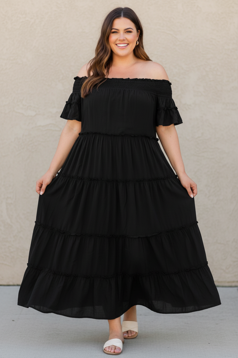 Off Shoulder Tiered Maxi Dress