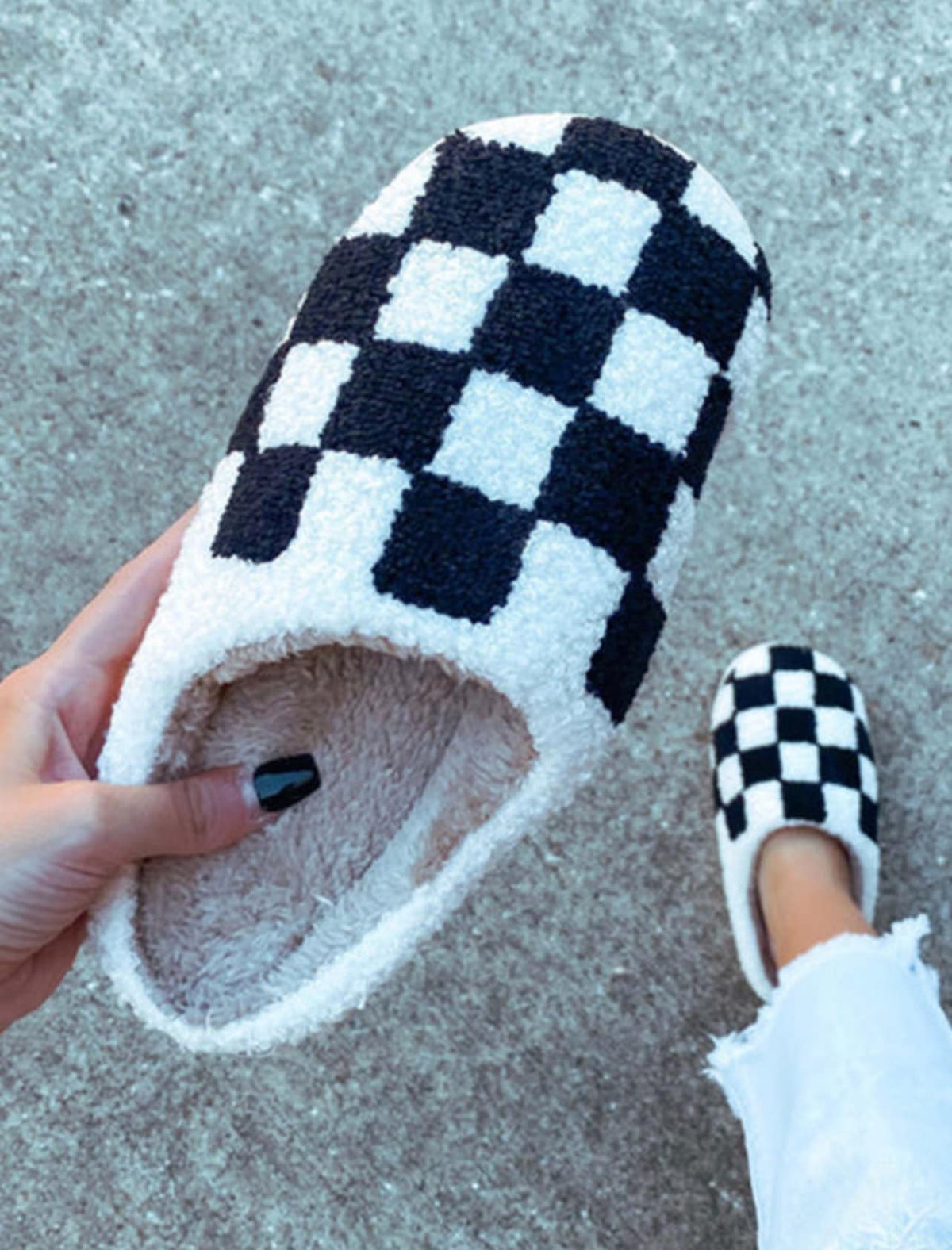 Checkered Fuzzy Slippers