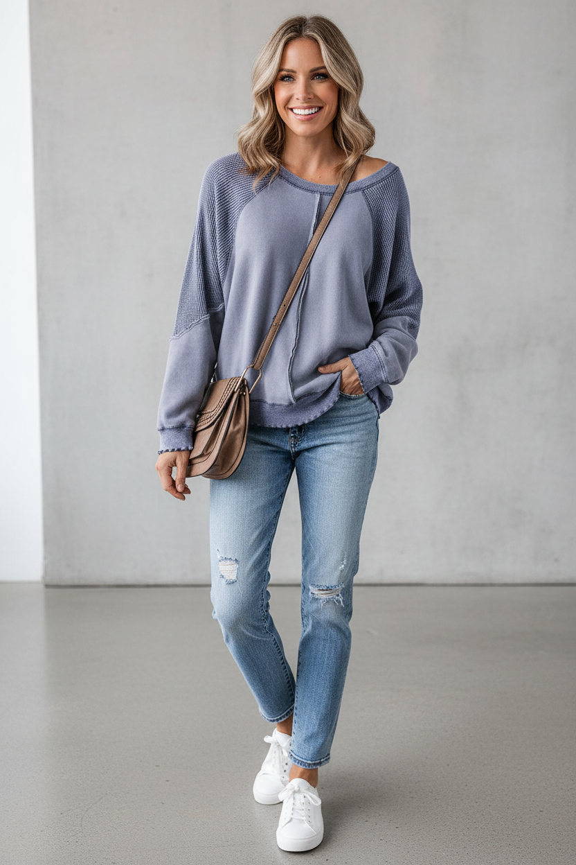 Slouchy Waffle Sweatshirt