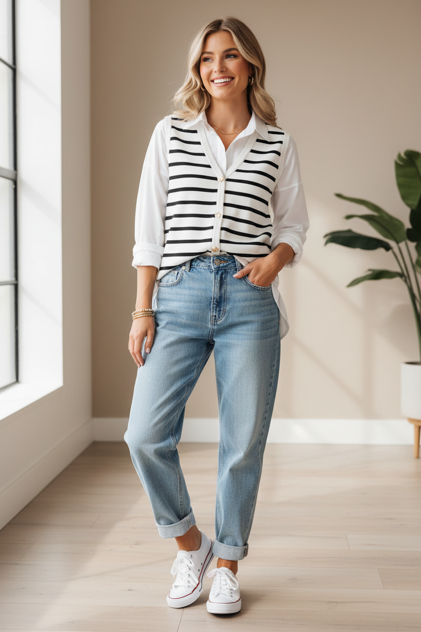 Striped V-Neck Knit Vest