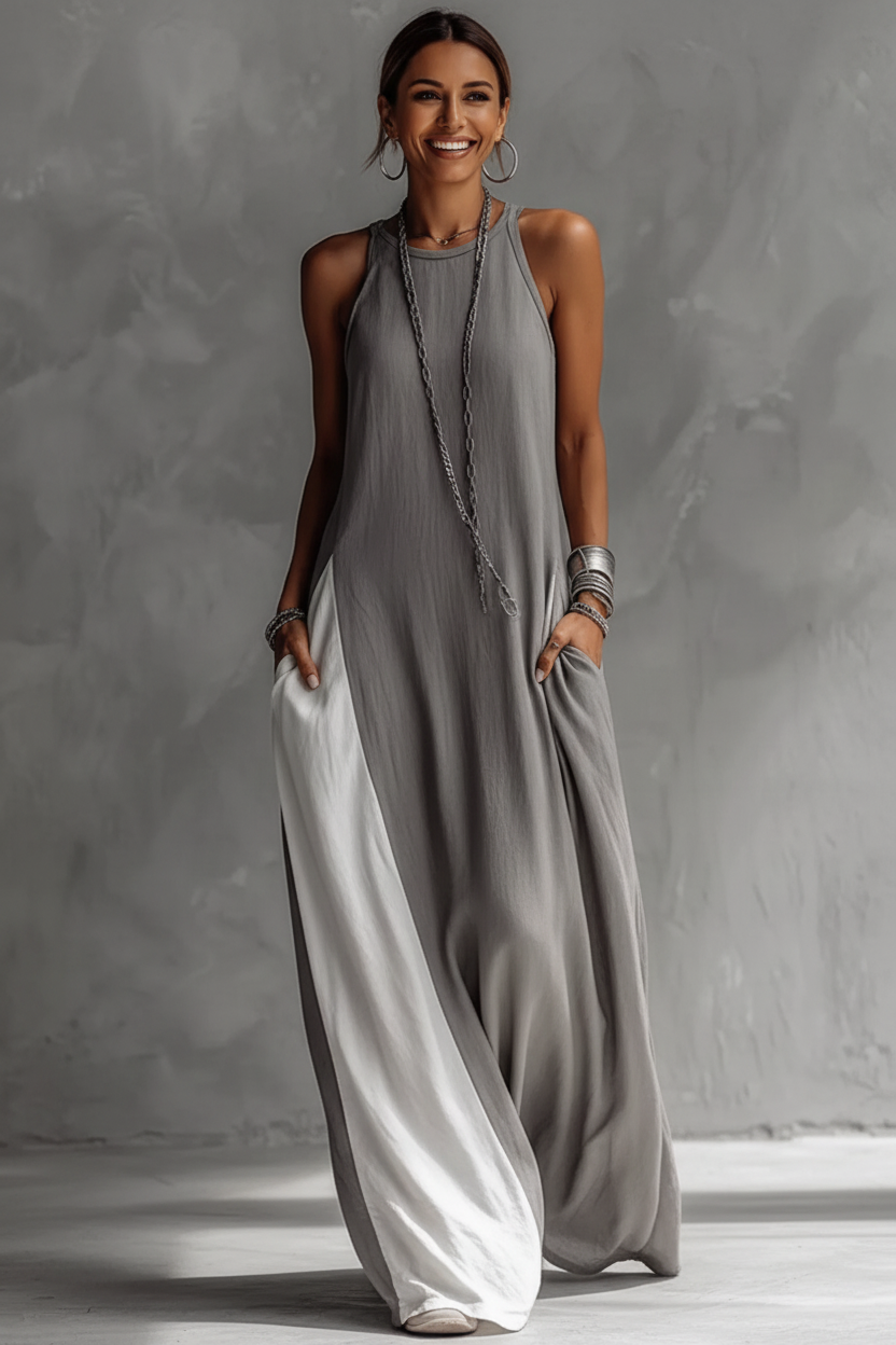 Two-Tone Sleeveless Maxi Dress