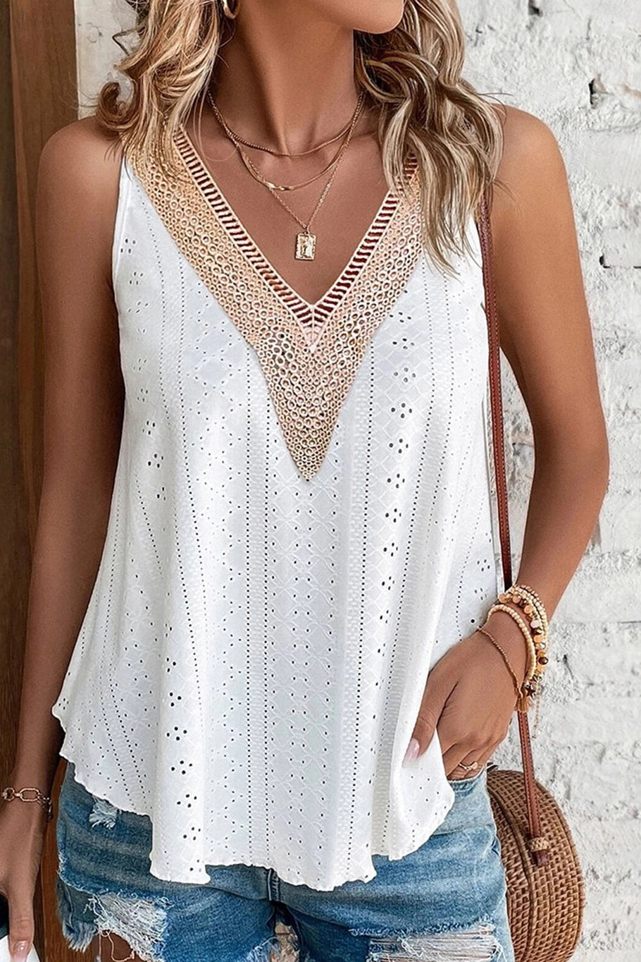 Lacey- V-Neck Crochet Tank